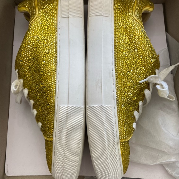 Betsey Johnson Yellow Diva Rhinestone Shoes. - Picture 5 of 7